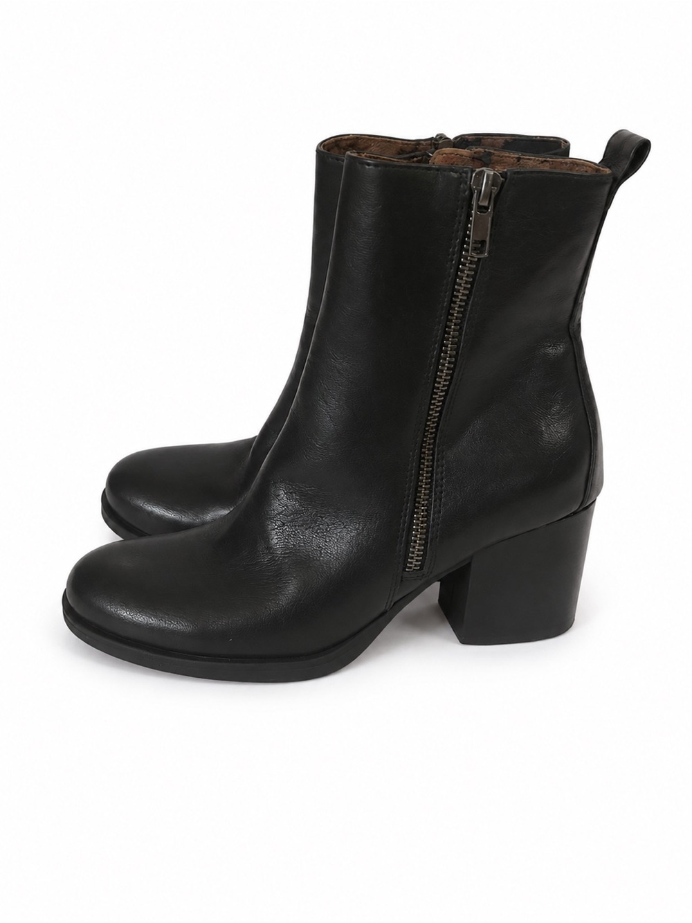 boc Black Leather Zip-Side Block Heel Ankle Boots 9M